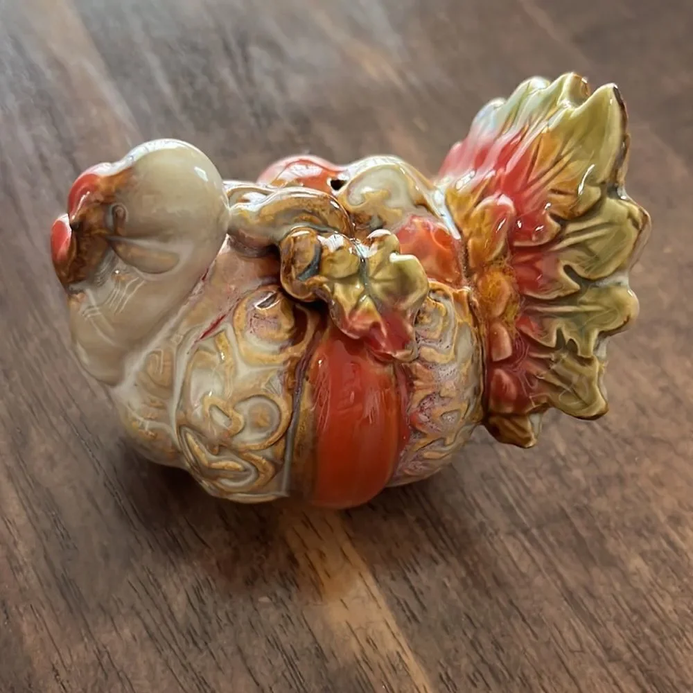 Set of 2 Turkey/1 Pumpkin Interchangeable Salt & Pepper Ceramic Painted Shakers